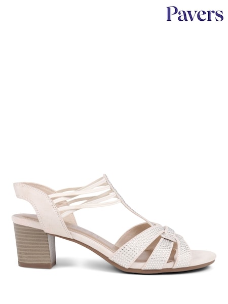 Pavers Cream Embellished Slip-On Block Heeled Sandals (E03034) | £35