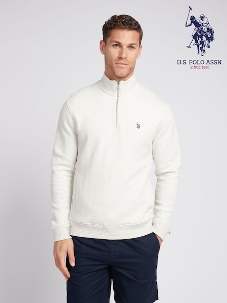 U.S. Polo Assn. Grey Mens Classic Fit Herringbone Quarter Zip Sweatshirt (E03112) | £70