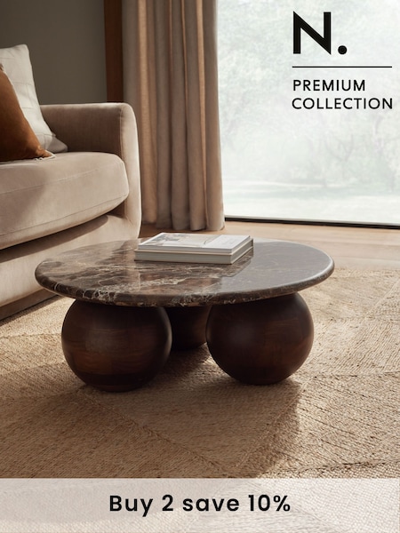Dark N. Premium Orb Marble Wood Round Coffee Table (E03394) | £750