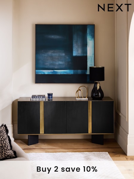 Black/Brass Astrid Solid Mango Wood Large Sideboard (E03396) | £1,299
