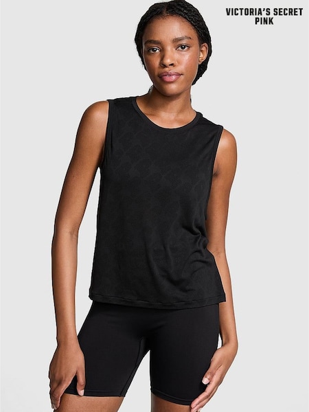 Victoria's Secret PINK Black Seamless Drapey Muscle Tank Top (E03422) | £25