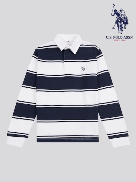 U.S. Polo Assn. White Striped Boys Rugby 100% Cotton Shirt (E03566) | £50 - £60