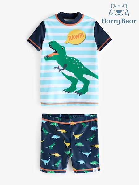 Harry Bear Blue Dinosaur Print Striped Swim Set (E04062) | £19