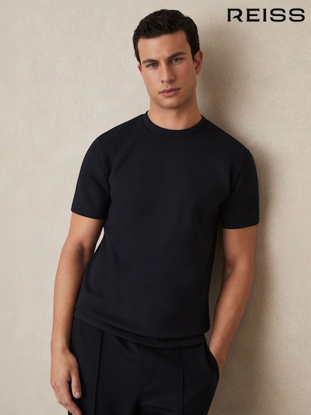 Reiss Navy Blue Bradley Interlock Jersey Crew Neck T-Shirt (E04270) | £68