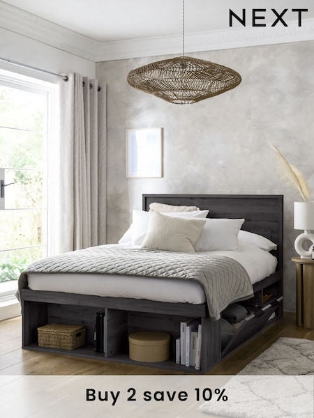 Black Oak Effect Bronx Platform Bed Frame with Storage (E04299) | £765 - £865