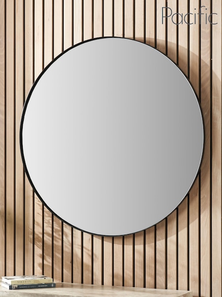 Pacific Black Slim Frame Round Wall Mirror Large (E04350) | £200