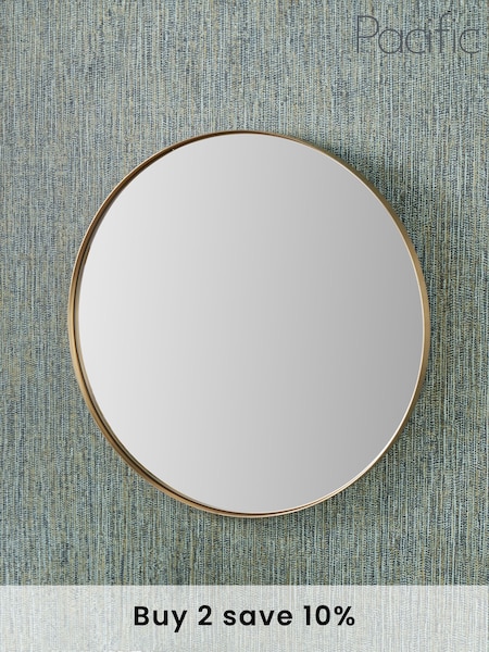 Pacific Brushed Gold Slim Frame Round Wall Mirror Medium (E04356) | £150