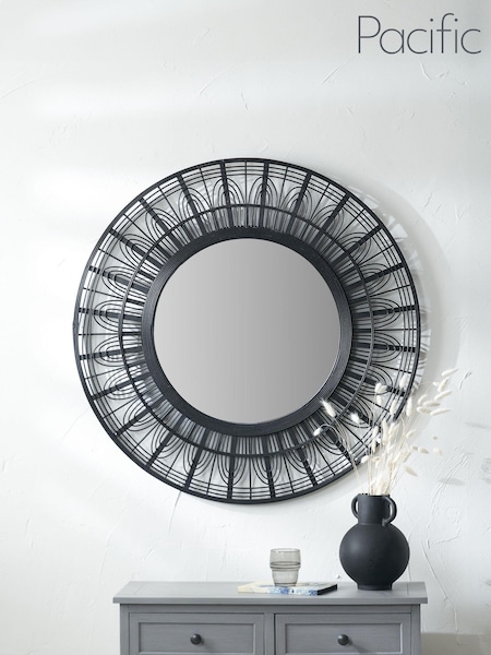 Pacific Black Wooden Frame Round Wall Mirror (E04357) | £100