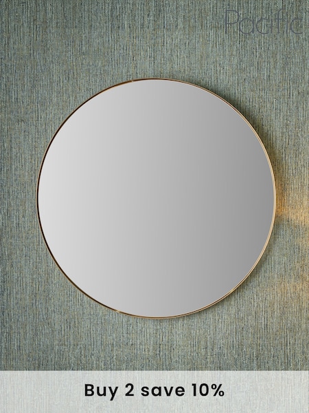 Pacific Brushed Gold Slim Frame Round Wall Mirror Large (E04358) | £200