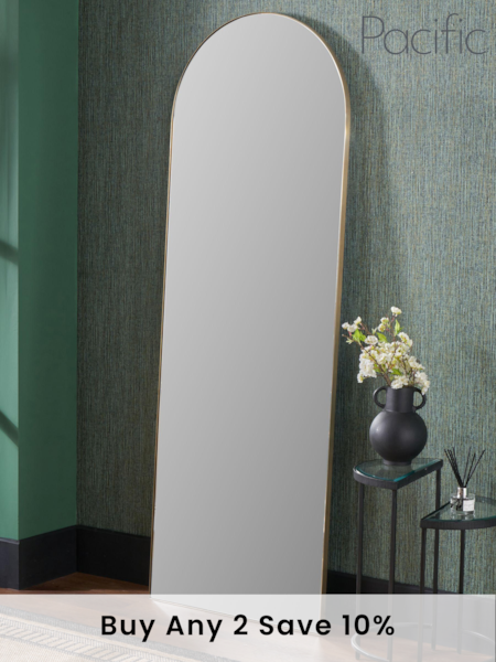 Pacific Brushed Gold Slim Frame Arch Floor Mirror (E04359) | £350