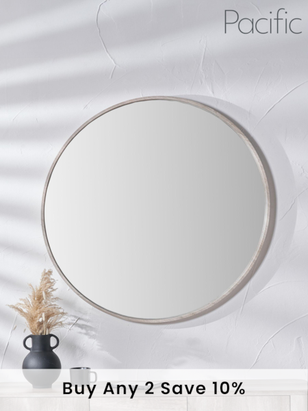 Pacific Grey Oak Wood Veneer Round Mirror Large (E04390) | £200