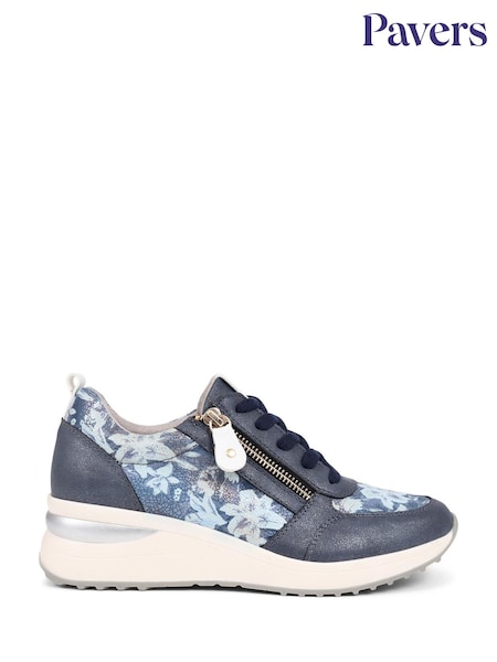 Pavers Blue Pavers Gold Floral Accent Cushioned Sole Trainers (E04526) | £35
