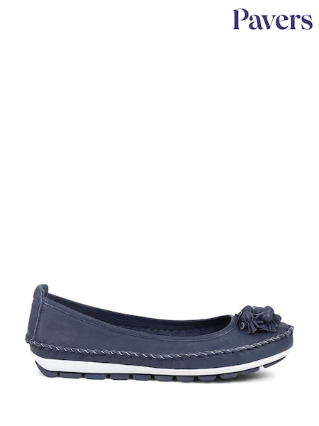 Pavers Blue Pavers Blue Floral Leather Ballet Pumps (E04556) | £43