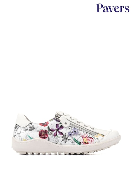 Pavers White Pavers Blue Floral Lace-Up Trainers (E04564) | £35