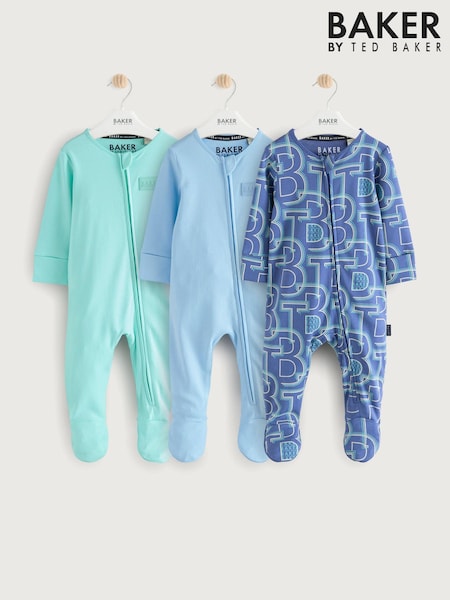 Baker by Ted Baker 100% Cotton Sleepsuits 3 Pack (E04635) | £38 - £41