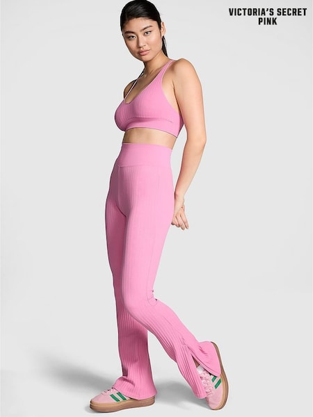 Victoria's Secret PINK Moonstone Pink Seamless Cable Knit High Waist Flare Leggings (E04685) | £45