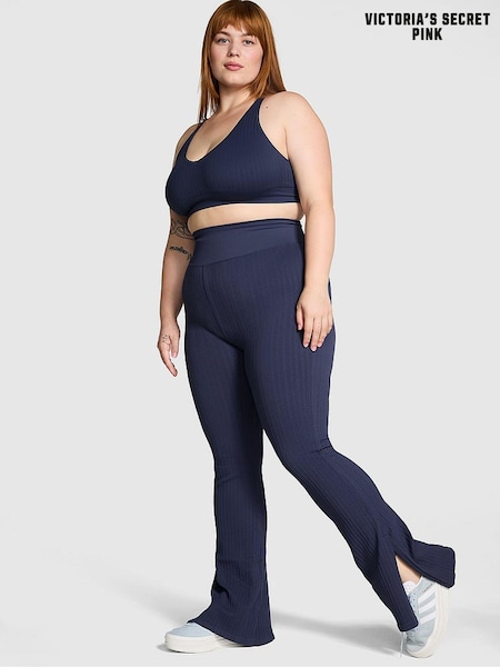 Victoria's Secret PINK Midnight Navy Blue Seamless Cable Knit High Waist Flare Leggings (E04689) | £45