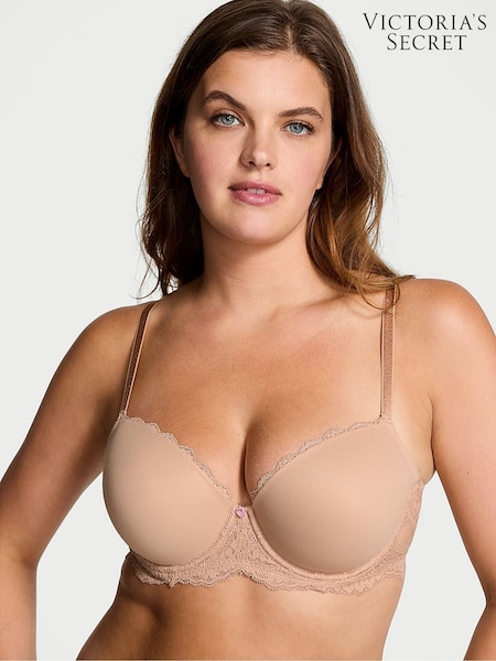 Victoria's Secret Praline Nude Lace Trim Lightly Lined Demi Bra (E04694) | £45
