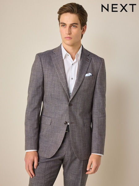 Burgundy Red Regular Fit Trimmed Textured Suit Jacket (E04811) | £84