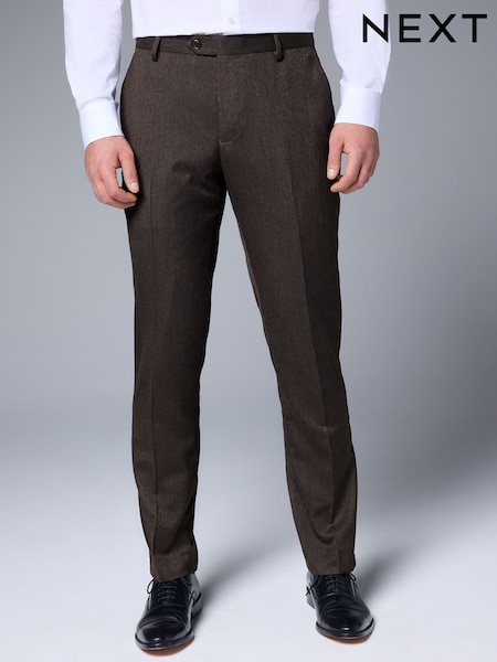 Brown Slim Fit Textured Suit Trousers (E04814) | £35