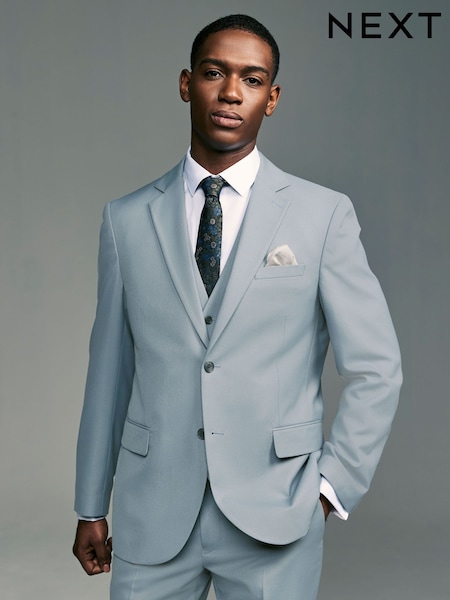 Light Blue Tailored Fit Textured Suit Jacket (E04815) | £64