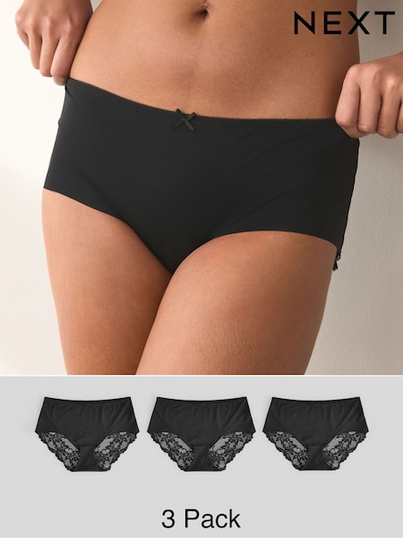 Black Midi No VPL Lace Back Briefs 3 Pack (E05004) | £19