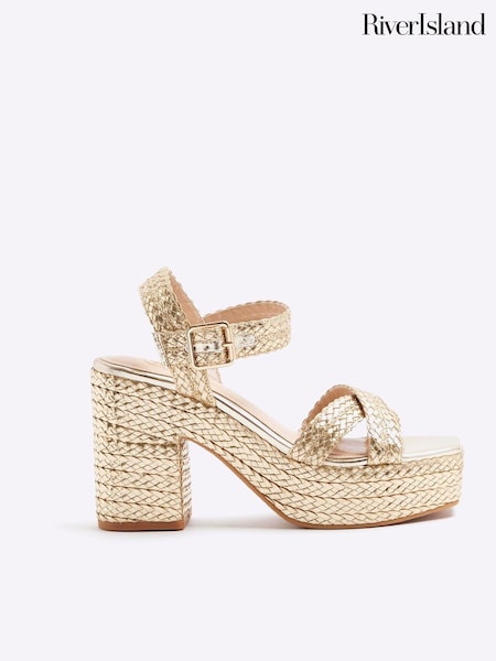 River Island Gold Cross Strap Platform Sandals (E05032) | £45