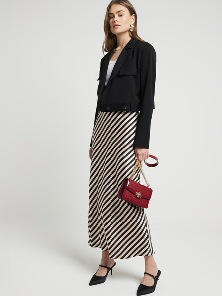 River Island Brown Stripe Satin Bias Maxi Skirt (E05048) | £15