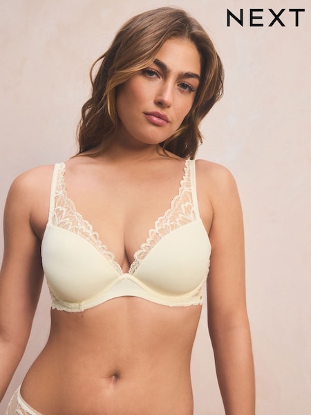 Cream Pad Plunge Floral Lace And Microfibre Bra (E05246) | £22