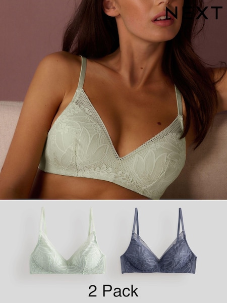 Blue/Green Pad Non Wire Lace Detail Ultimate Comfort Bras 2 Pack (E05247) | £28
