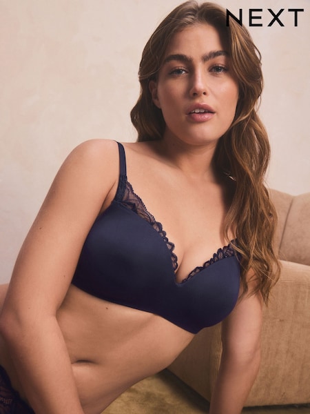 Navy Non Pad Non Wire Floral Lace And Microfibre Bra (E05252) | £22