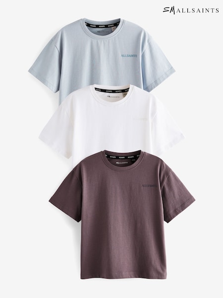 smALLSAINTS Purple/White Boys Logo Crew Relaxed 100% Cotton T-Shirts 3 Pack (E05325) | £28 - £32