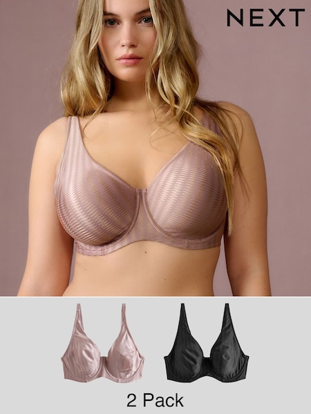 Black/Pink DD+ Non Pad Full Cup DD+ Jacquard Microfibre Brushed Lined Non Pad Bras 2 Pack (E05482) | £36