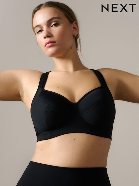 Black Non Pad Full Cup High Impact Sports Bra DD+ (E05511) | £28