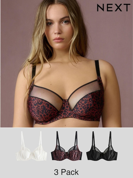 Print/Plain DD+ Non Pad Full Cup Bras 3 Pack with Side Support (E05556) | £46