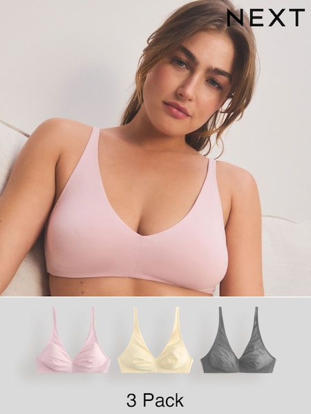 Yellow/Grey Non Pad Non Wire Cotton Blend Ultimate Comfort Bras 3 Pack (E05570) | £28