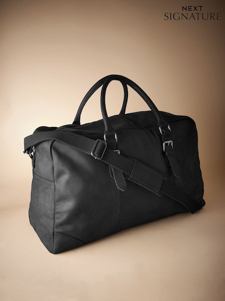 Black Signature Oily Leather Holdall Bag (E05574) | £130