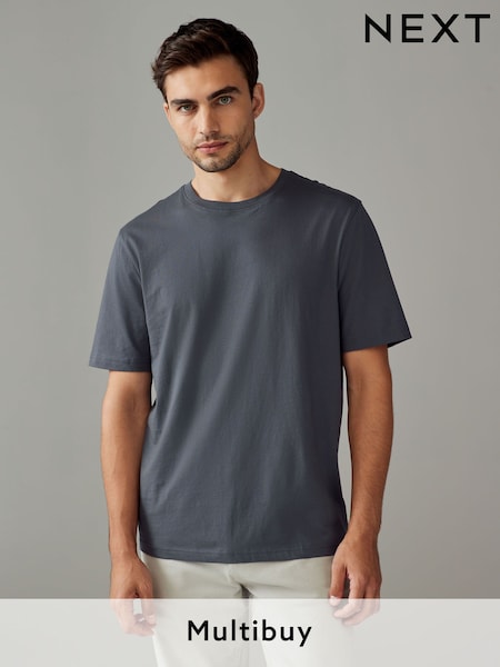 Grey Slate Regular Fit Essential Crew Neck Cotton T-Shirt (E05632) | £8