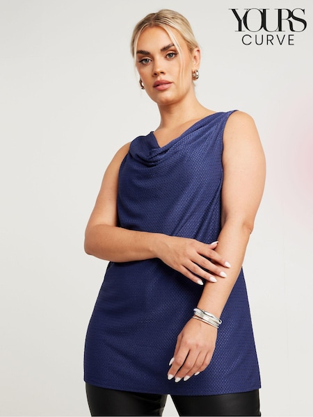 Yours Curve Blue LIMITED COLLECTION Textured Cowl Neck Top (E05760) | £29