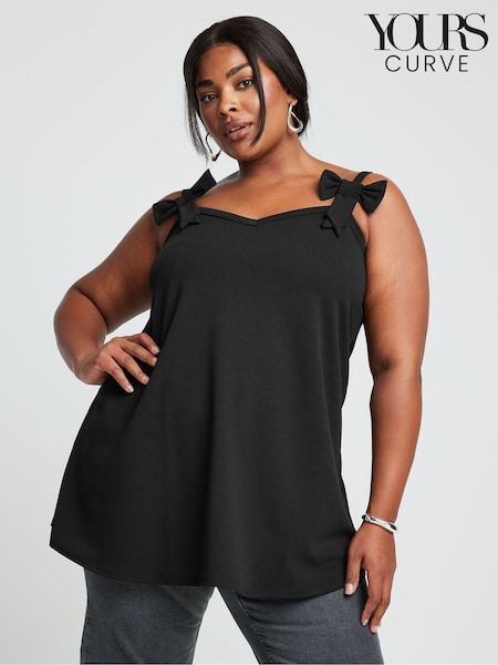Yours Curve Black Limited Collection Curve Bow Detail Cami Top (E05802) | £24
