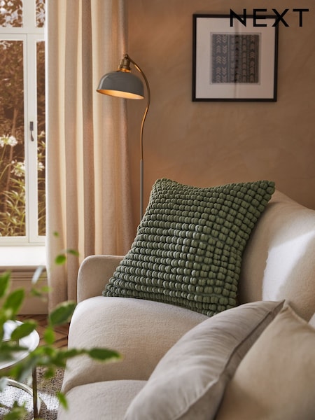 Sage Green 59 x 59cm Global Bobble 100% Cotton Cushion (E05815) | £34