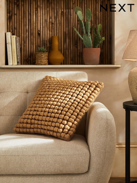 Ochre Yellow 43 x 43cm Global Bobble 100% Cotton Cushion (E05820) | £20