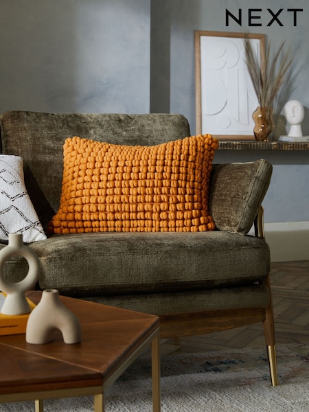 Ochre Yellow 40 x 59cm Global Bobble 100% Cotton Cushion (E05822) | £24