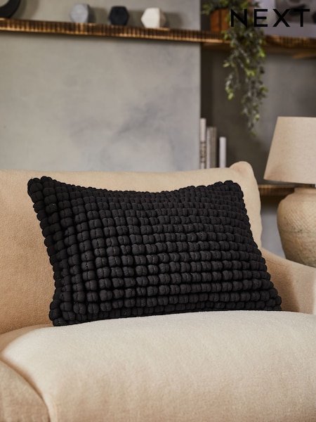 Black 40 x 59cm Global Bobble 100% Cotton Cushion (E05824) | £24
