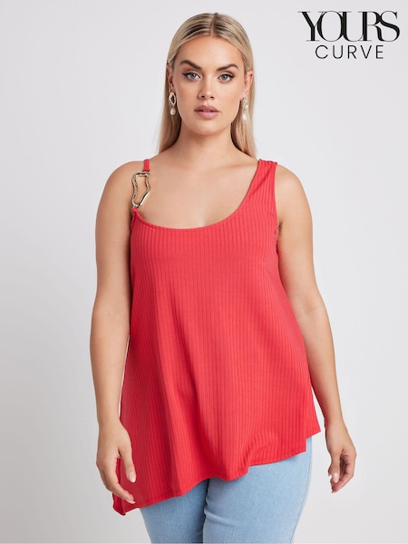 Yours Curve Red Limited Collection Metal Trim Ribbed Vest Top (E05840) | £27