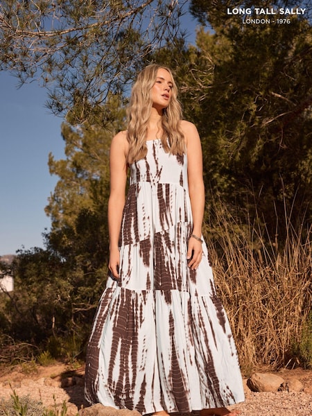 Long Tall Sally Brown Tie Dye Strappy Midaxi Dress (E05881) | £34