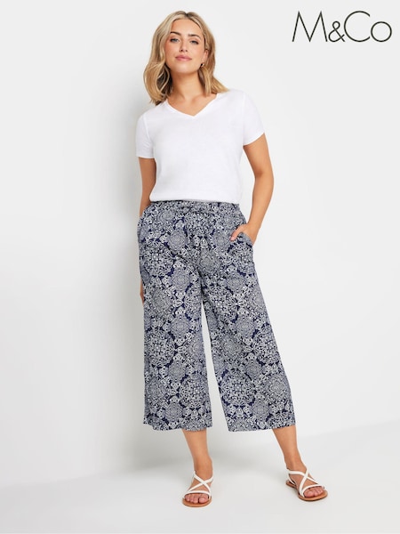 M&Co Navy Blue and White Tile Print Culottes (E05882) | £27