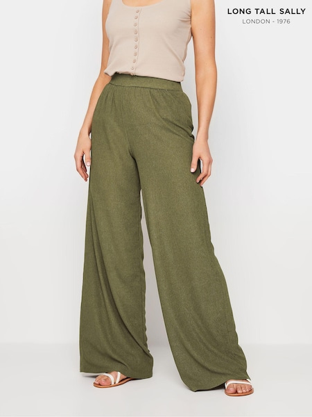 Long Tall Sally Green Long Tall Sally Textured Wide Leg Trousers (E05884) | £34