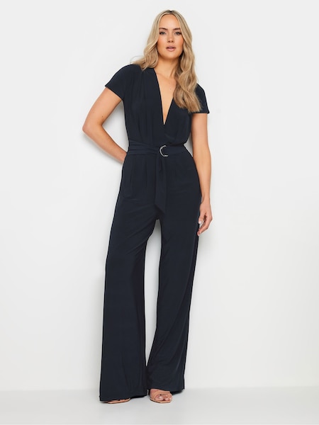 Long Tall Sally Blue ITY Pleated Belted Jumpsuit (E05901) | £45