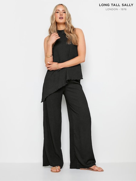 Long Tall Sally Blue Long Tall Sally Textured Wide Leg Trousers (E05906) | £34